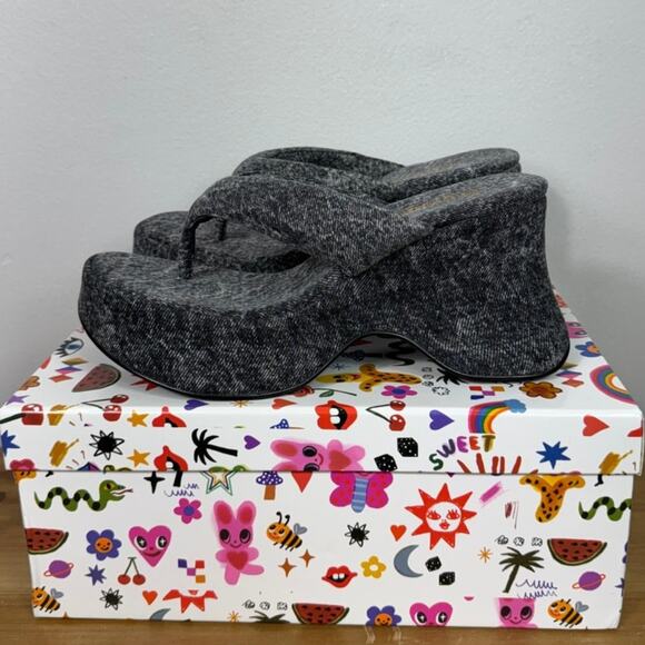 New Jeffrey Campbell Denim Drippin Sandal in Black Women's 8 - Picture 3 of 7